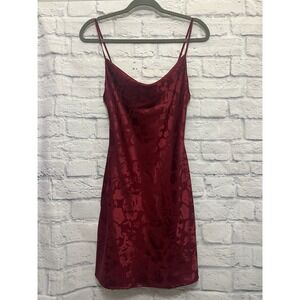 Urban Outfitters Floral Cowl Neck Slip Dress Women XS Red Jacquard Satin Glam